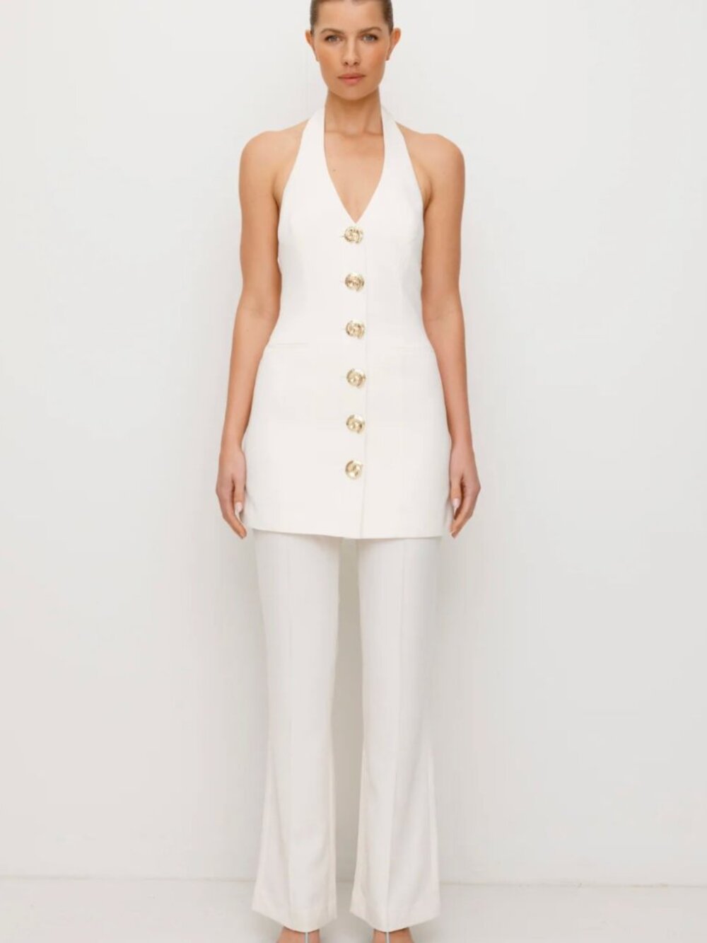 Wolf Gang Irida Set Ivory Halter Neck Dress and Bootcut Pants Size